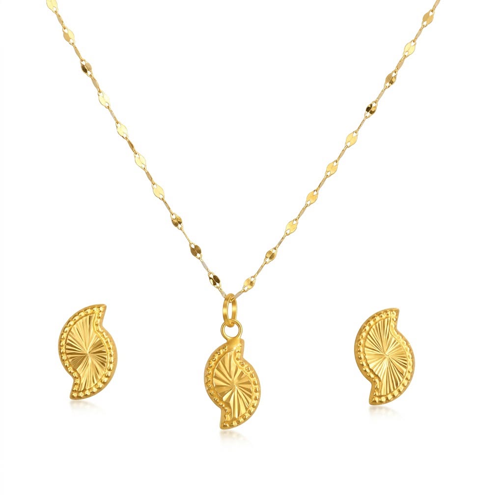 18K Real Gold Yin Yang Necklace And Earring Set - Gold Jewellery - Embellish Gold Jewelry & Diamond