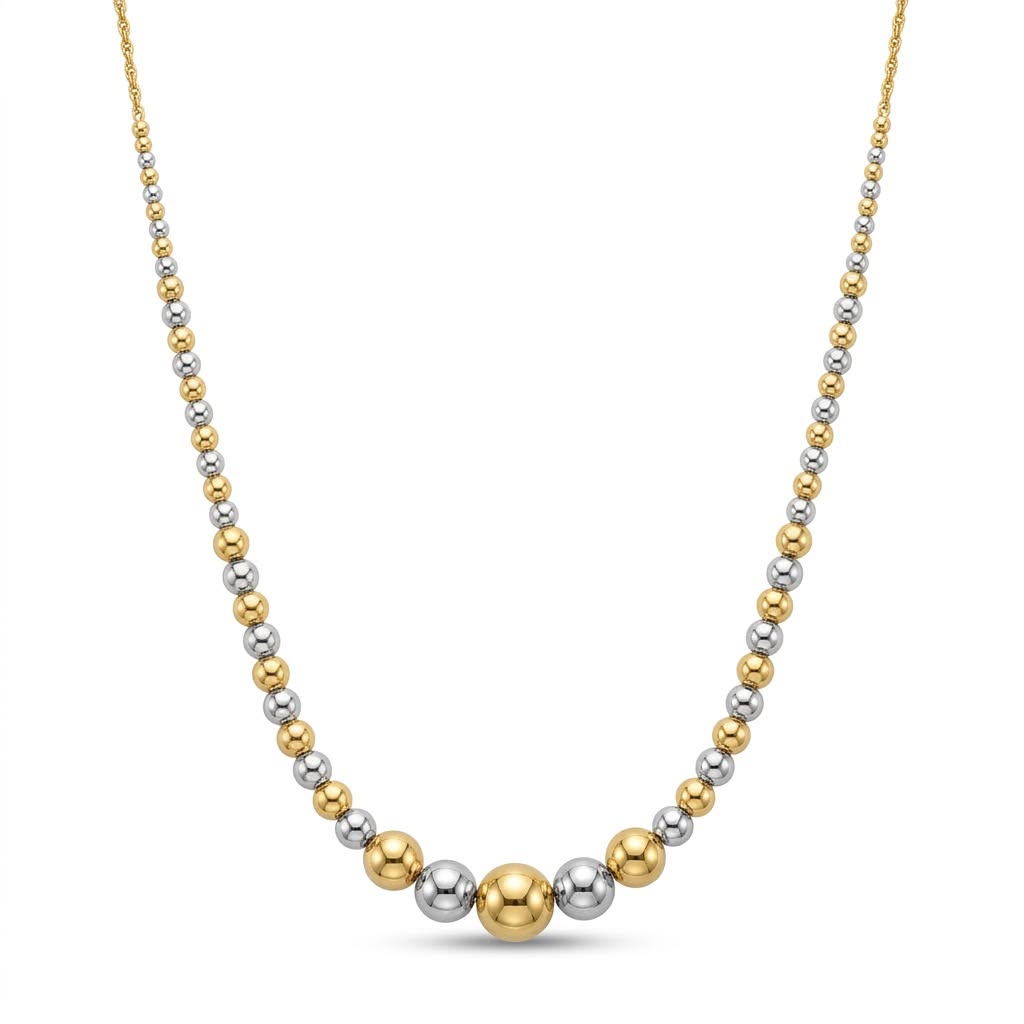 18k Gold 2 Tone Rope Ball Necklace - 18k Gold Necklace - Embellish Gold Jewelry & Diamond