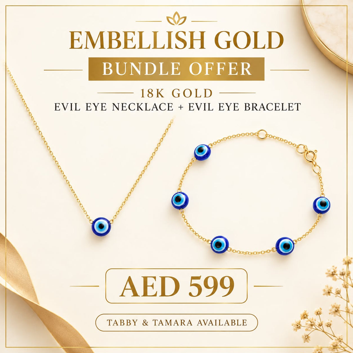 18k Gold Evil Eye Set Bundle Offer - Festive Collection - Embellish Gold Jewelry & Diamond