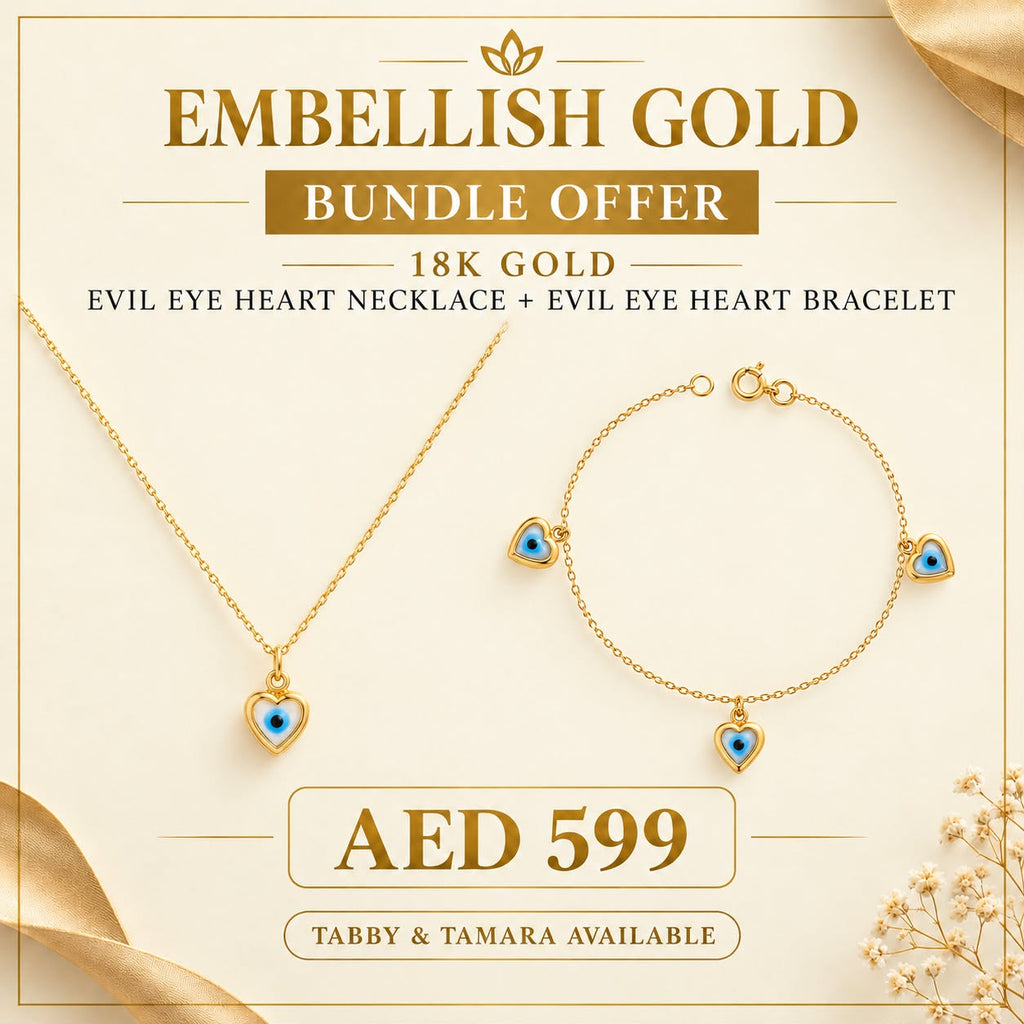 18k Gold Heart Evil Eye Set Bundle Offer - Festive Collection - Embellish Gold Jewelry & Diamond