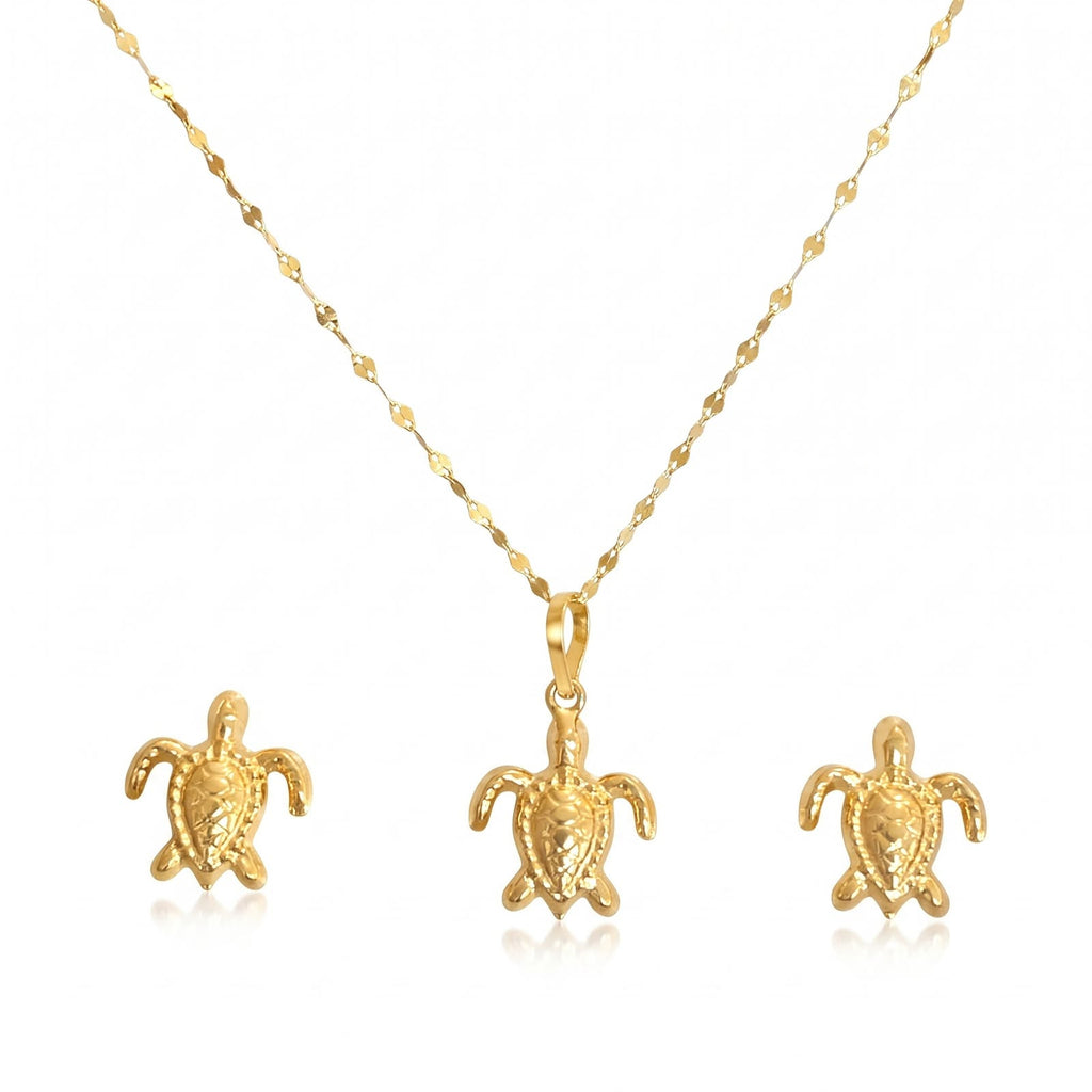 18K Real Gold Turtle Necklace And Earring Set - Best Seller - Embellish Gold