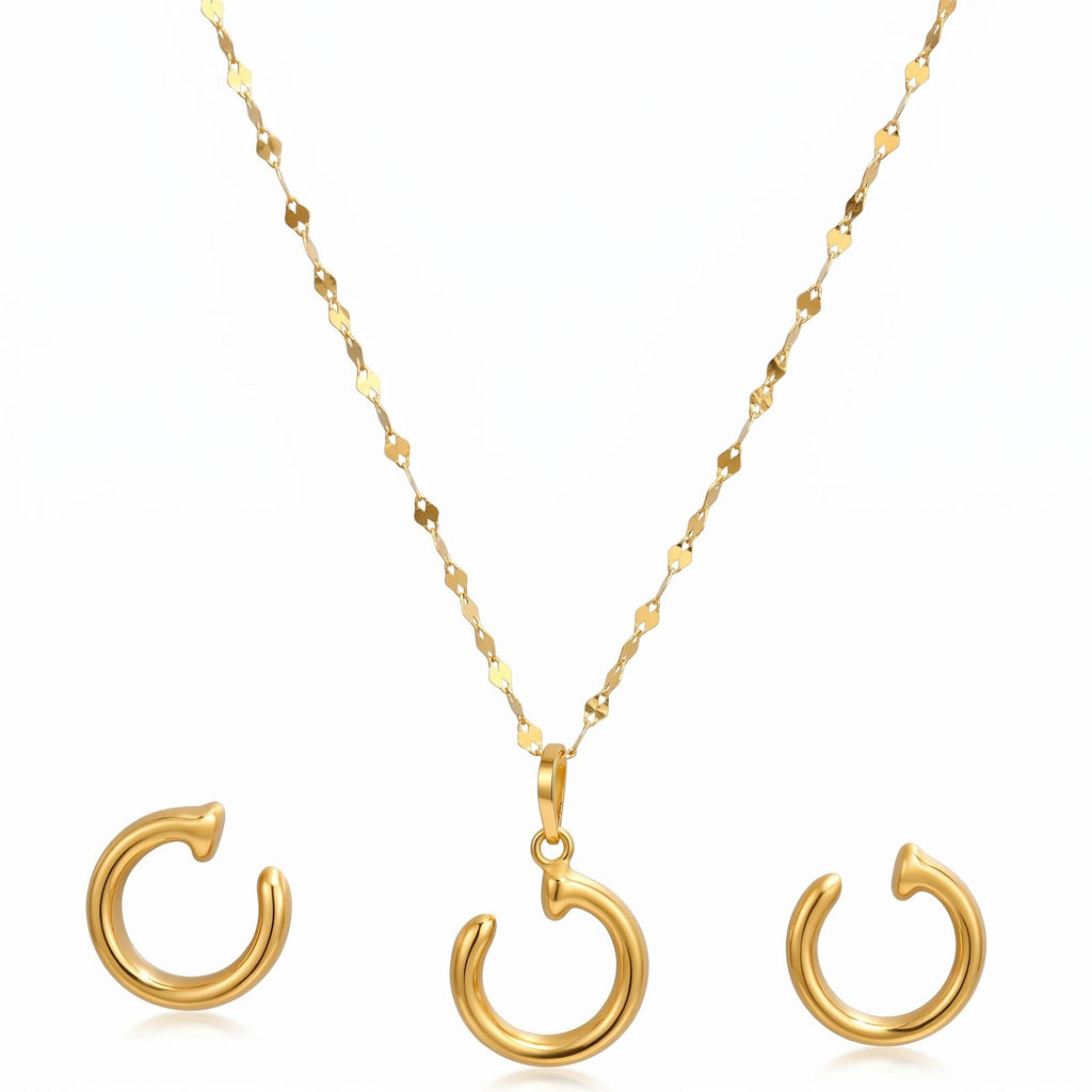 18K Real Gold Nail Necklace And Earring Set - ad collection - Embellish Gold