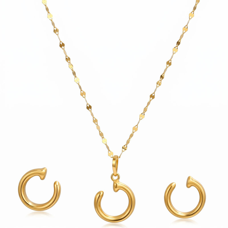 18K Real Gold Nail Necklace And Earring Set - Jewelry Set - Embellish Gold