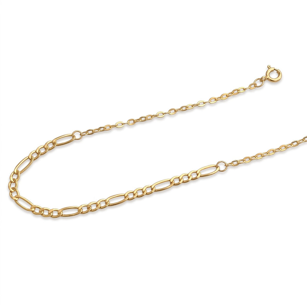 18k Gold Real Link Figaro Bracelet - 18k Gold Bracelet - Embellish Gold Jewelry & Diamond