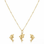 18K Real Gold Dolphine Necklace And Earring Set - Gold Jewellery - Embellish Gold