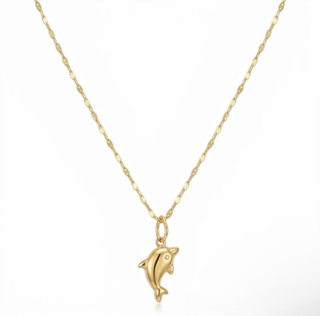 18K Real Gold Dolphine Necklace And Earring Set - Gold Jewellery - Embellish Gold