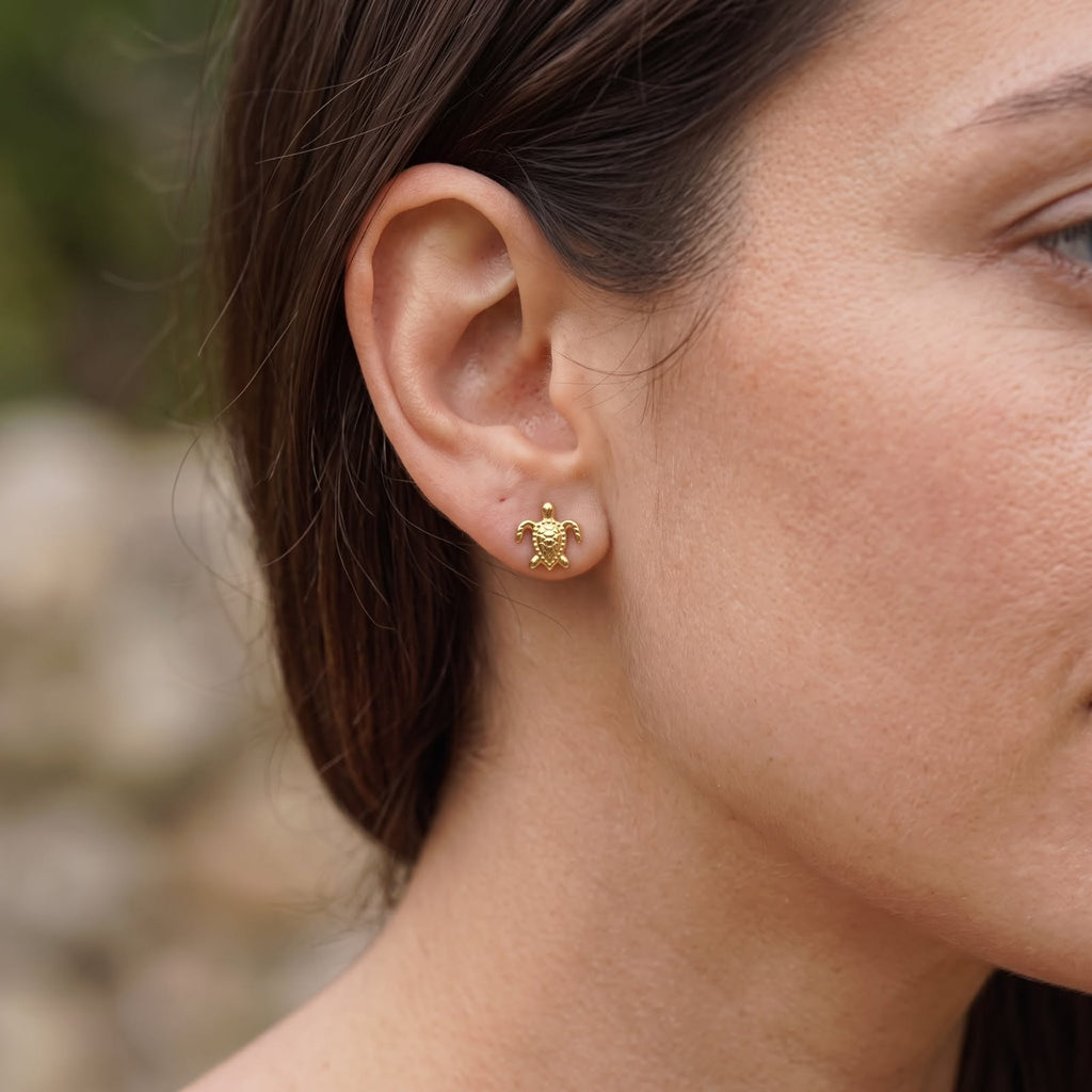 18K Real Gold Turtle Earrings - 18k Gold Earrings - Embellish Gold