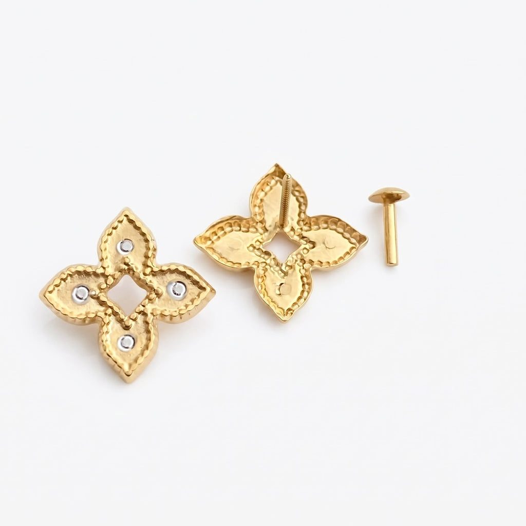 18K Gold 2 Tone Shuriken Screw Earrings - 18k Gold Earrings - Embellish Gold Jewelry & Diamond