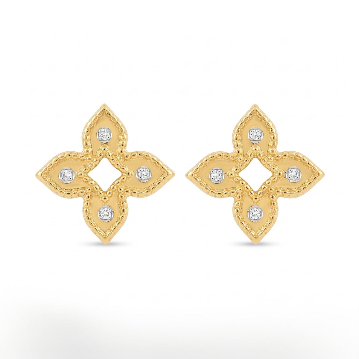 18K Gold 2 Tone Shuriken Screw Earrings - 18k Gold Earrings - Embellish Gold Jewelry & Diamond