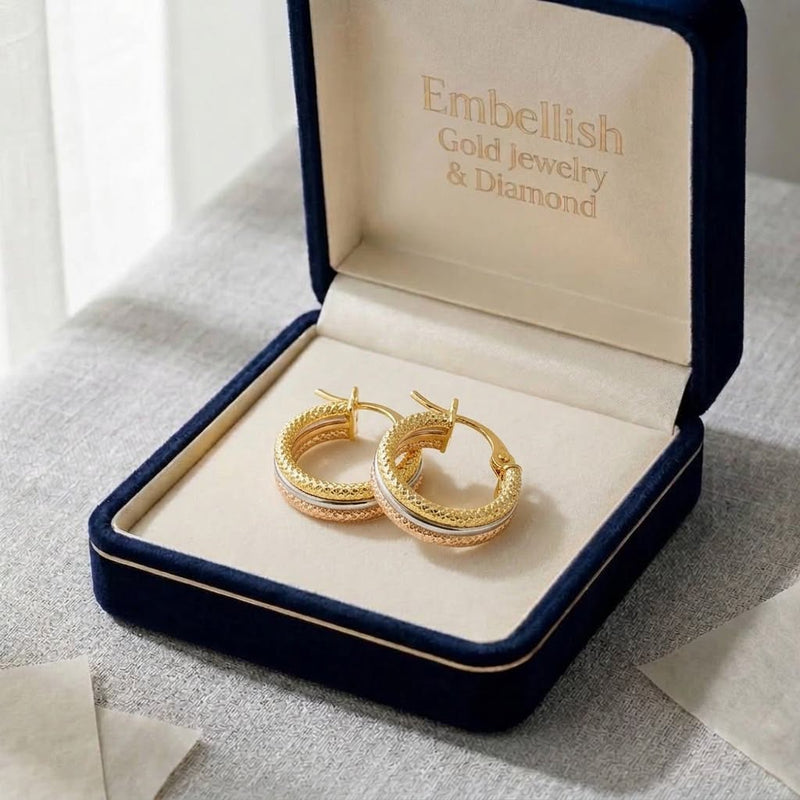 18k Gold Dia Layered Loop Earrings - New Launch - Embellish Gold Jewelry & Diamond