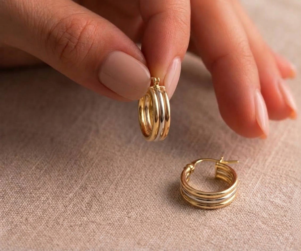 18k Gold Layered Loop Earrings - 18k Gold Earrings - Embellish Gold Jewelry & Diamond