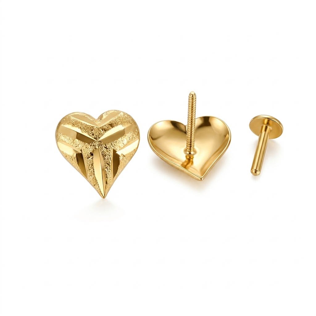 18K Gold Heart Mamba Inspired Screw Earrings - 18k Gold Earrings - Embellish Gold Jewelry & Diamond
