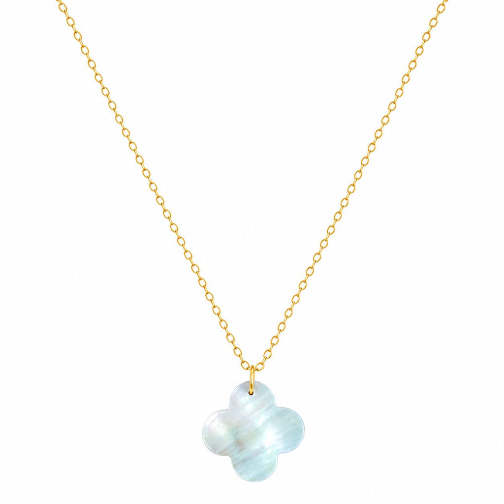 Necklace with a light blue pendant on a white background
