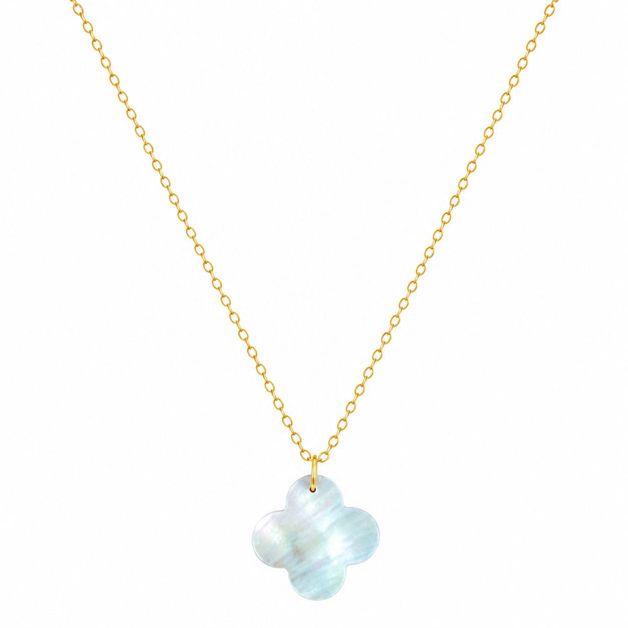 Necklace with a light blue pendant on a white background