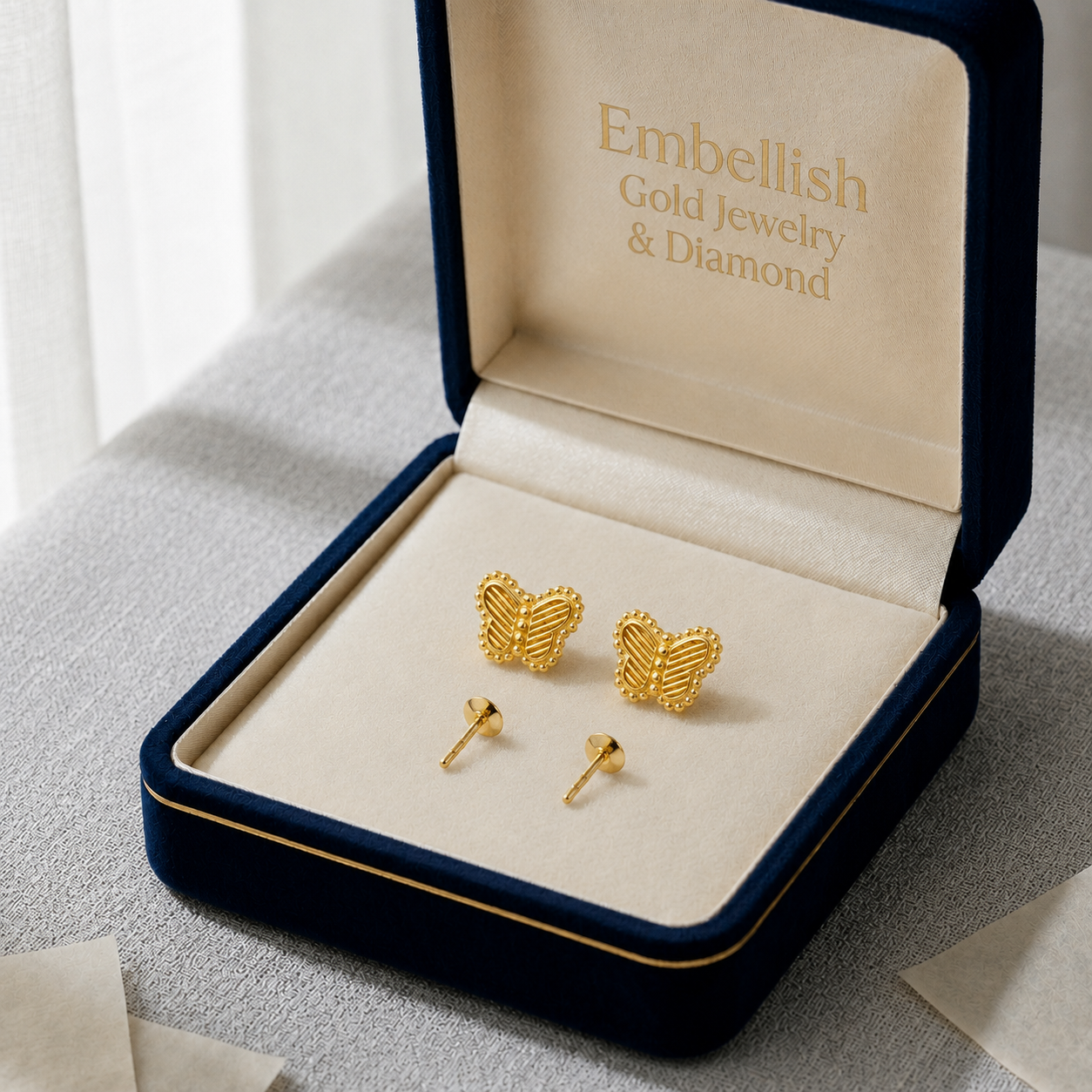 18K Real Gold Butterfly Field Earrings - 18k Gold Earrings - Embellish Gold