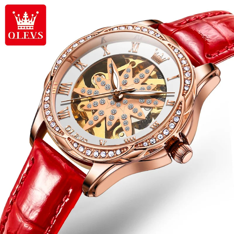 OLEVS 6681 Automatic Watch for Women - Festive Collection - Embellish Gold Jewelry & Diamond
