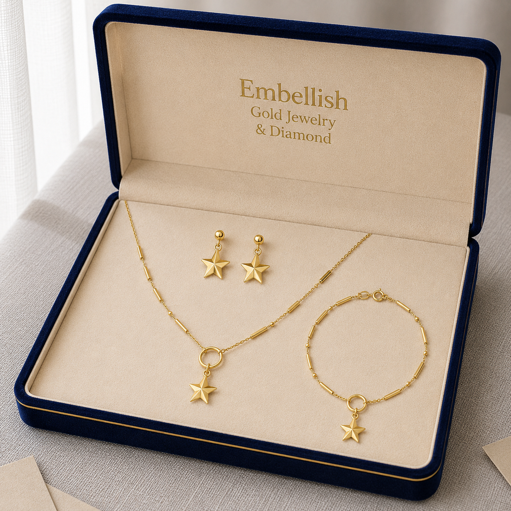 18k Gold Star Ball Jewelry Set