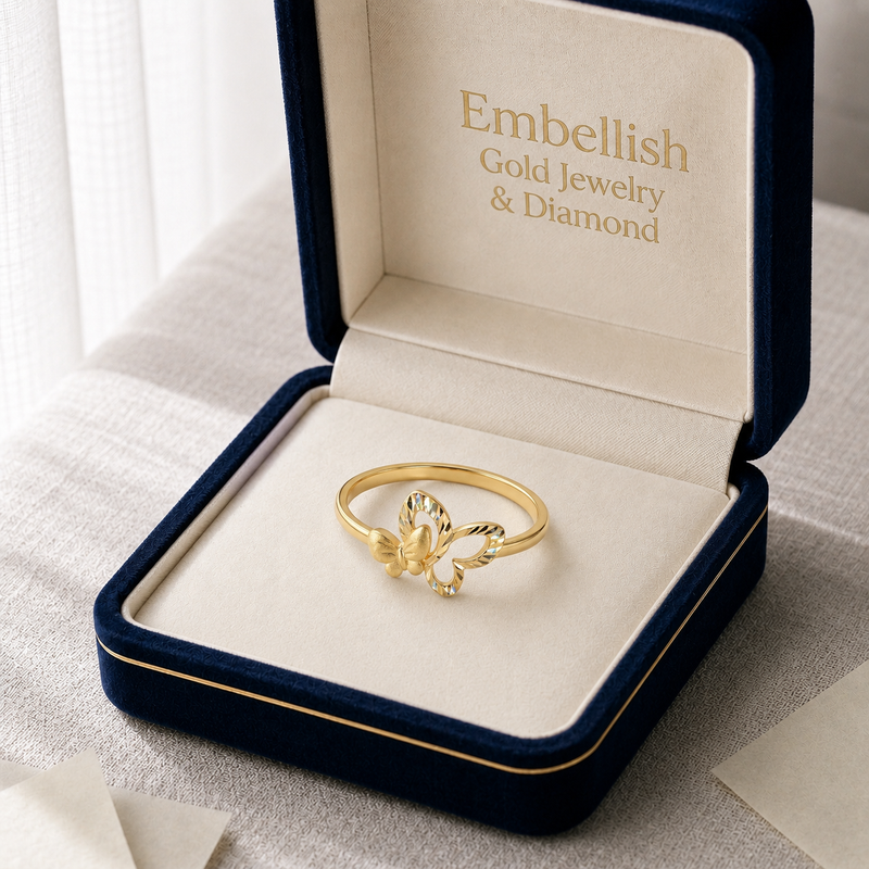 18k Gold Twin Butterfly Ring - 18k Gold Ring - Embellish Gold Jewelry & Diamond
