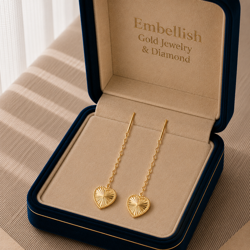 18k Gold Heart Lines Tic Tac Earrings - 18k Gold Earrings - Embellish Gold Jewelry & Diamond
