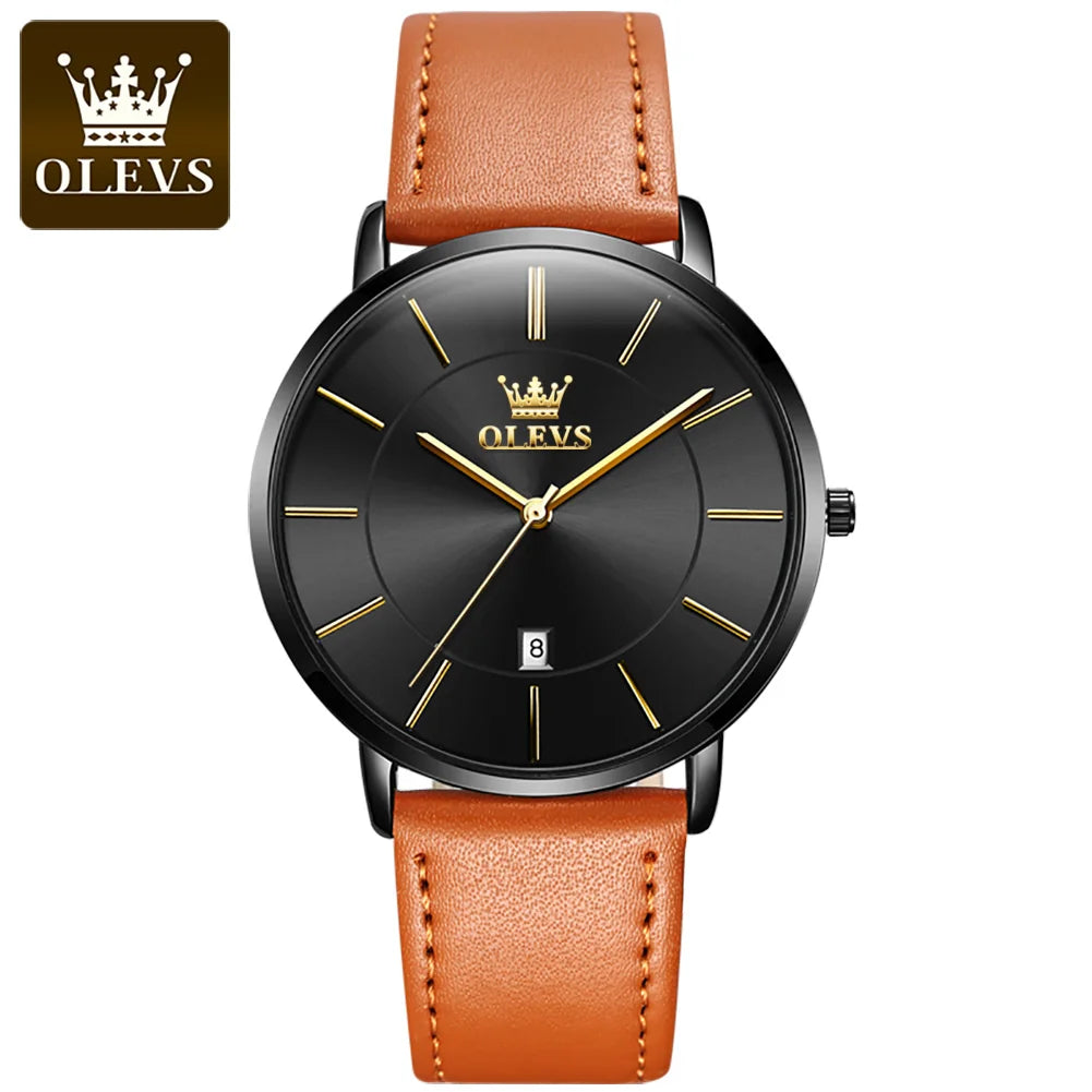 OLEVS 5869 Fashion Genuine Leather Men's Watch - Olevs - Embellish Gold Jewelry & Diamond
