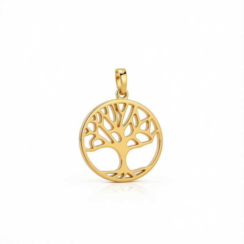 18k Gold Circle Tree of Life Pendant - 18k Gold Pendant - Embellish Gold
