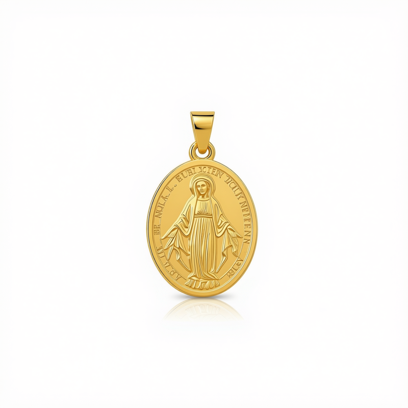 18k Gold Mary Oval Pendant - 18k Gold Pendant - Embellish Gold