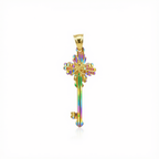 18k Gold Flower Line Key Pendant