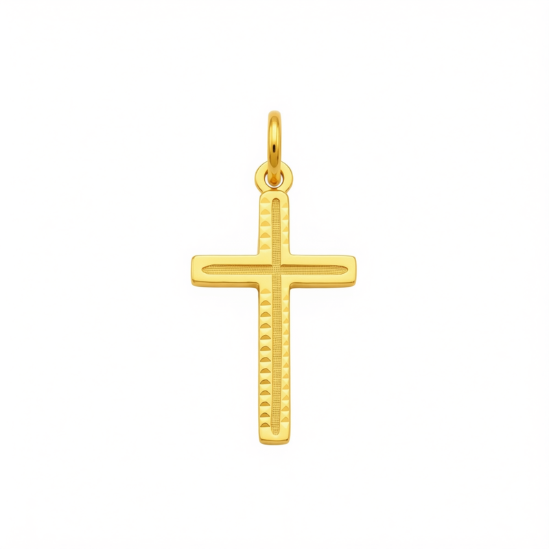 18k Gold Plain Dia Cut Cross Pendant - 18k Gold Pendant - Embellish Gold Jewelry & Diamond