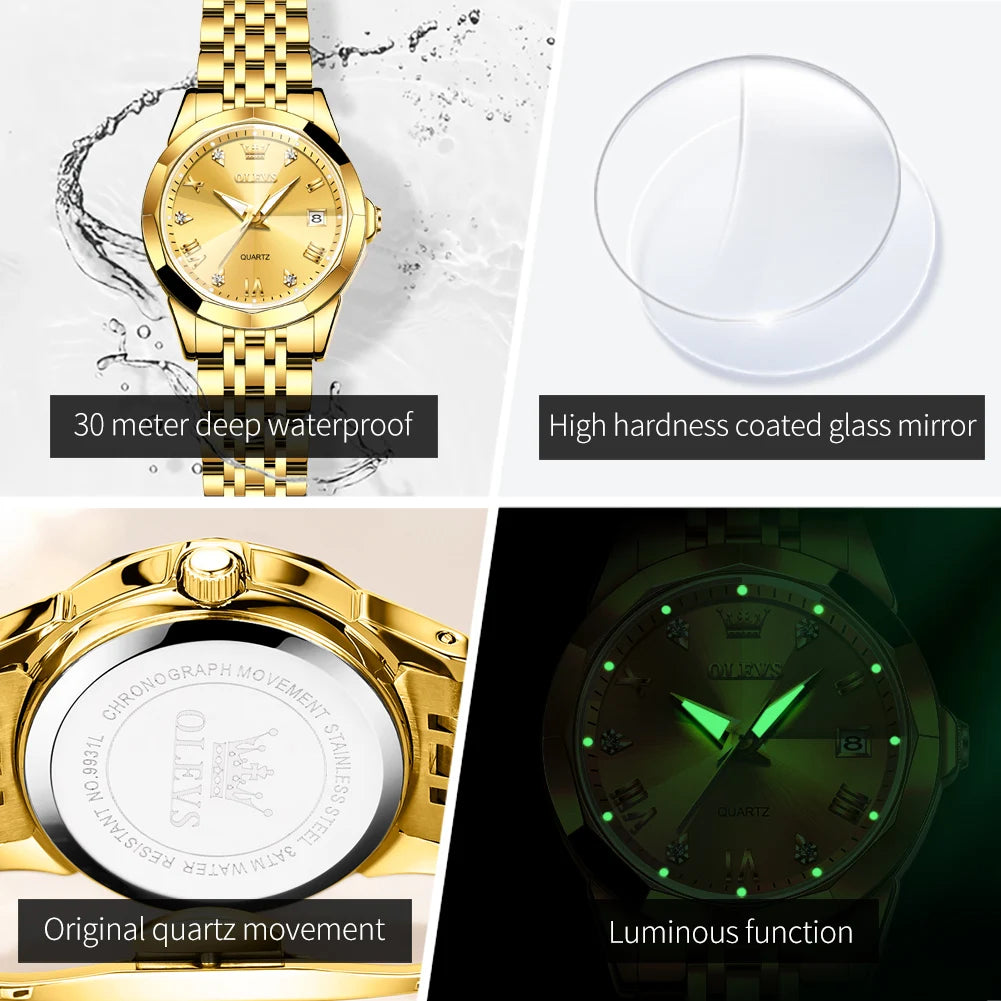 OLEVS Fashion Golden Watch for Women - Olevs - Embellish Gold Jewelry & Diamond