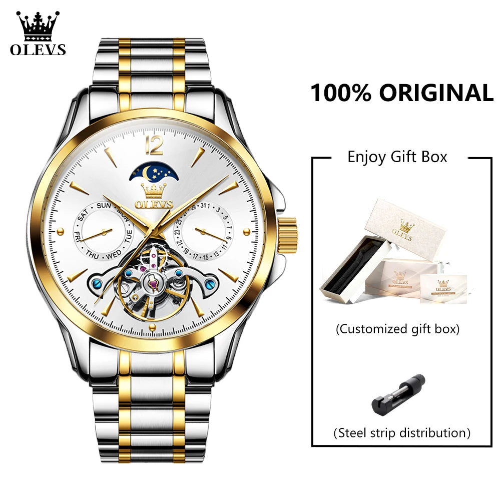 OLEVS 6663 Men Flywheel Fully Automatic Mechanical Watch - Festive Collection - Embellish Gold Jewelry & Diamond