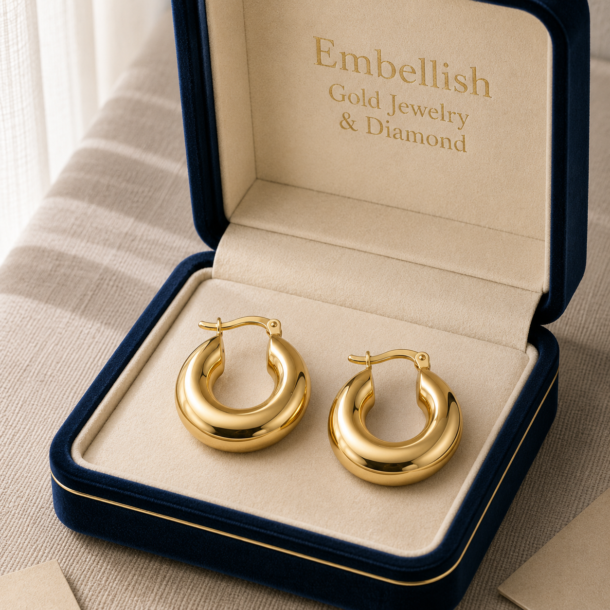 18k Gold Thick Round Loop Earrings - 18k Gold Earrings - Embellish Gold Jewelry & Diamond