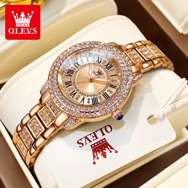 OLEVS 9943 Luxury All Diamond Original Quartz Watch for Women - Olevs - Embellish Gold Jewelry & Diamond