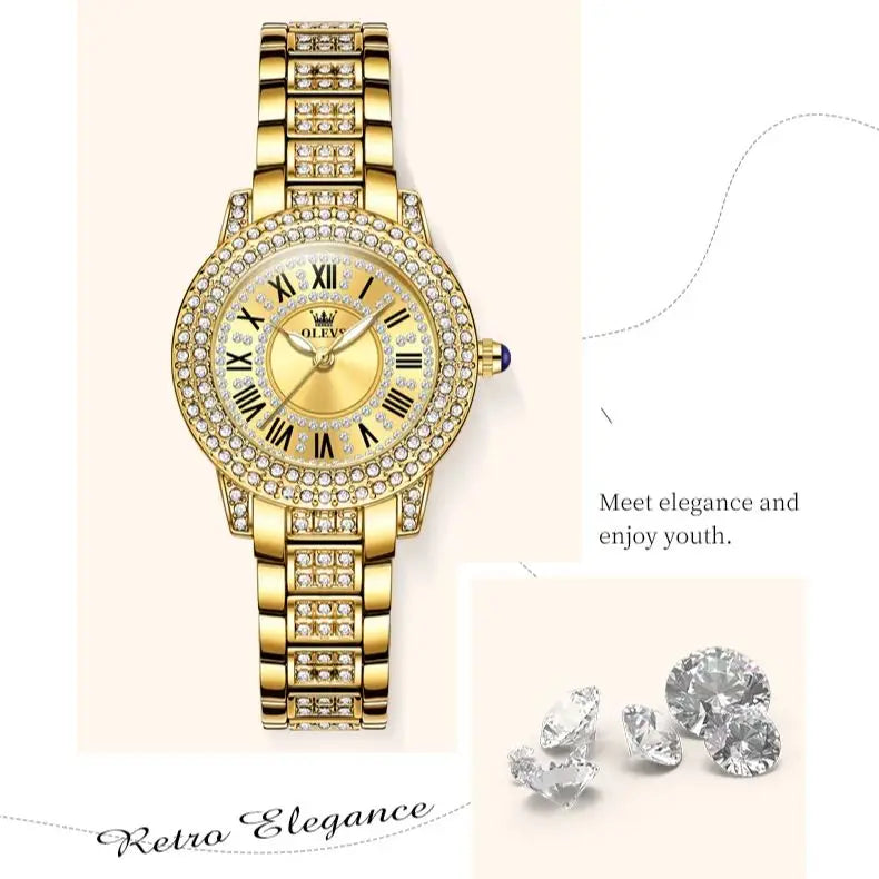 OLEVS 9943 Luxury Diamond Women Watch - Olevs - Embellish Gold Jewelry & Diamond
