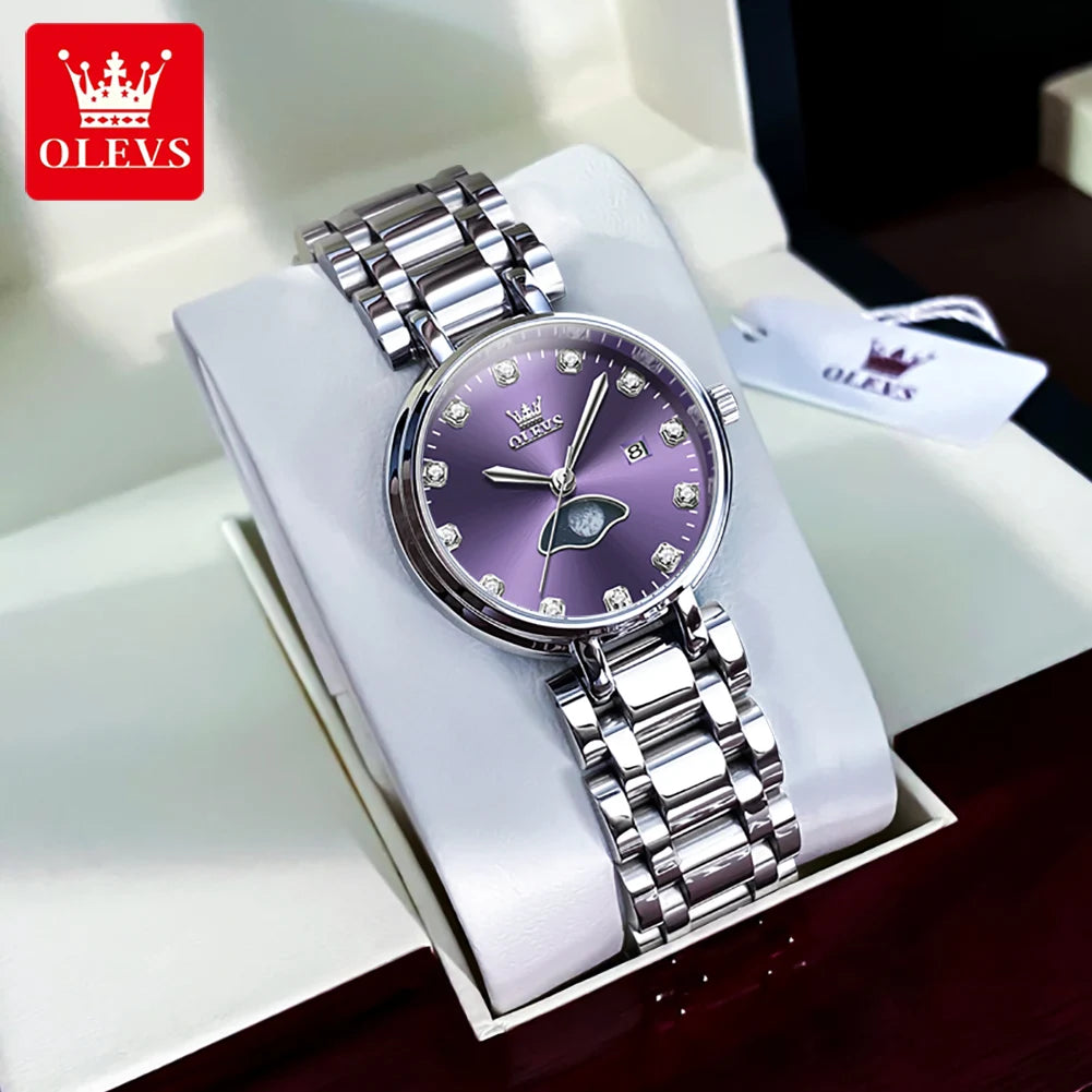 OLEVS Elegant Fashion Purple Rhinestone Dial Quartz Watch for Women