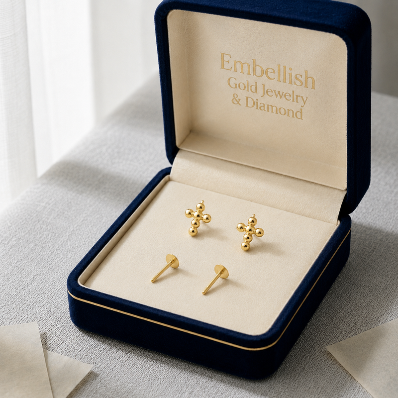 18k Gold Bubble Cross Earrings - 18k Gold Earrings - Embellish Gold Jewelry & Diamond
