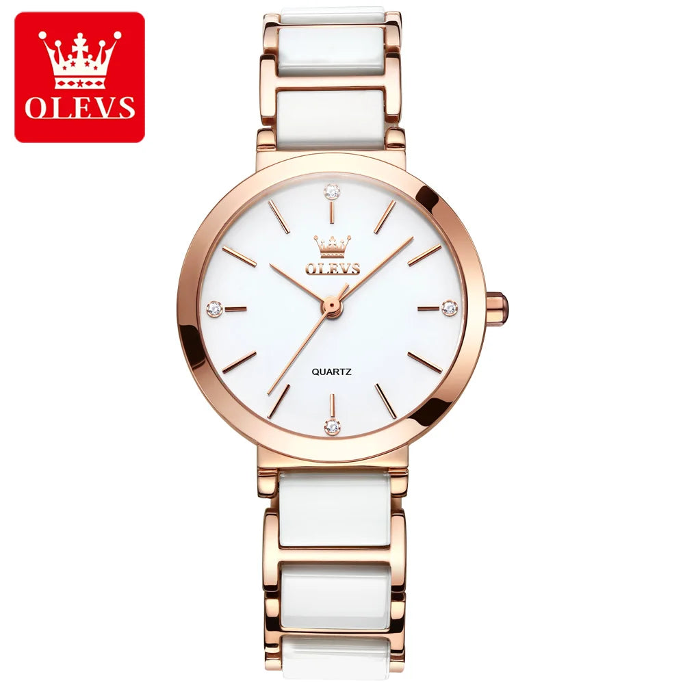 OLEVS 5877 Luxury Stainless Steel Watch for Women - Festive Collection - Embellish Gold Jewelry & Diamond