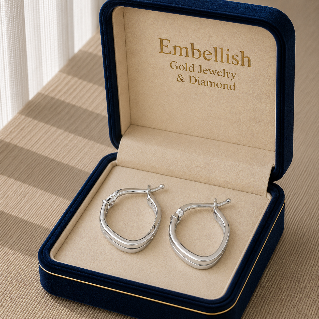 18k White Gold Loop Earrings - 18k Gold Earrings - Embellish Gold Jewelry & Diamond