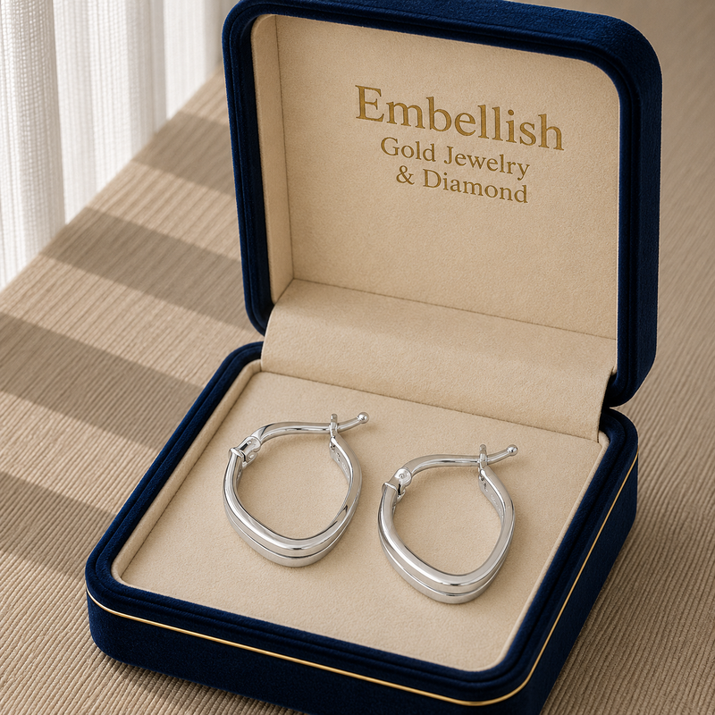 18k White Gold Loop Earrings - 18k Gold Earrings - Embellish Gold Jewelry & Diamond