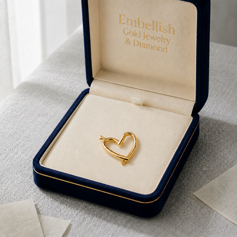 18k Gold Dia Happy Heart Pendant - 18k Gold Pendant - Embellish Gold Jewelry & Diamond