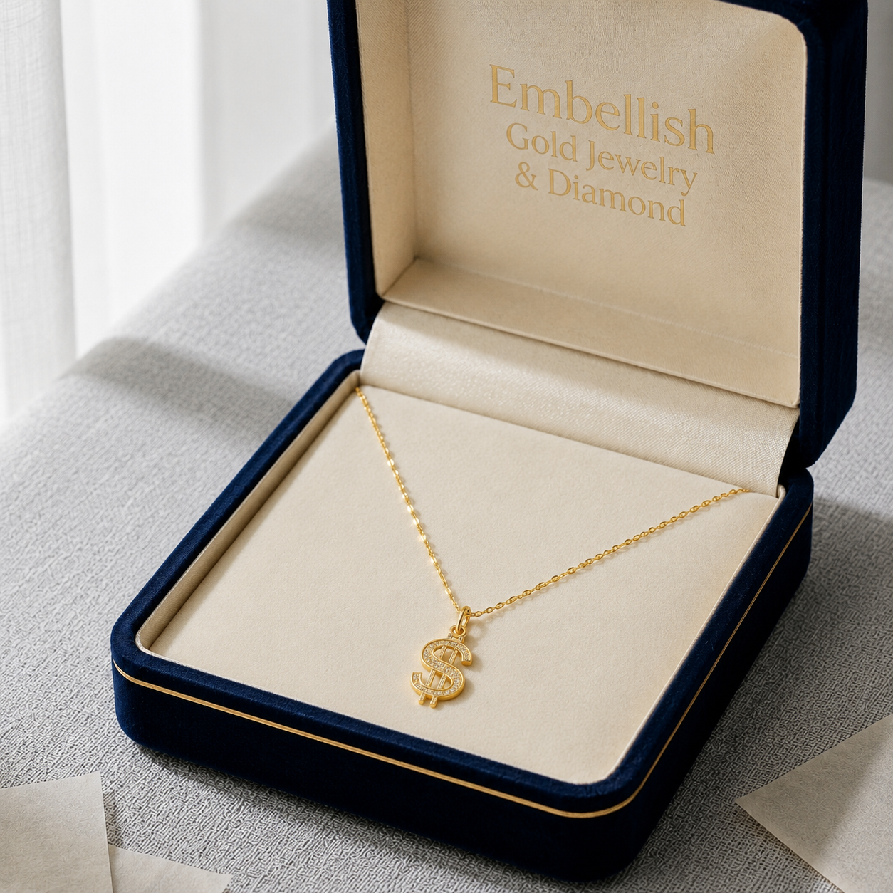 18K Real Gold Dollar Style Necklace - 18k Gold Necklace - Embellish Gold