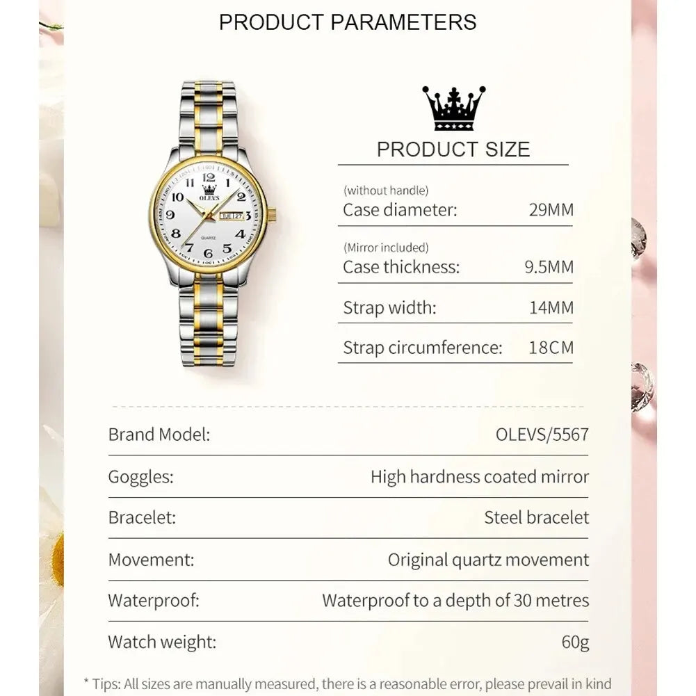OLEVS 5567 Luxury Quartz Watch for Women - Olevs - Embellish Gold Jewelry & Diamond