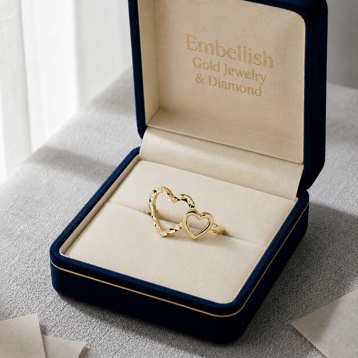 18k Gold Side by Side Heart Ring - Best Seller - Embellish Gold Jewelry & Diamond