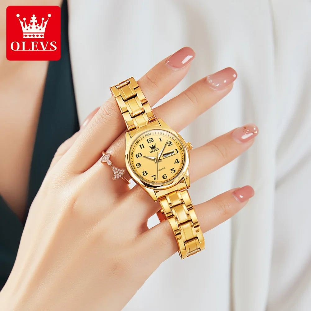 OLEVS Brand Luxury Gold Quartz Watch for Womens