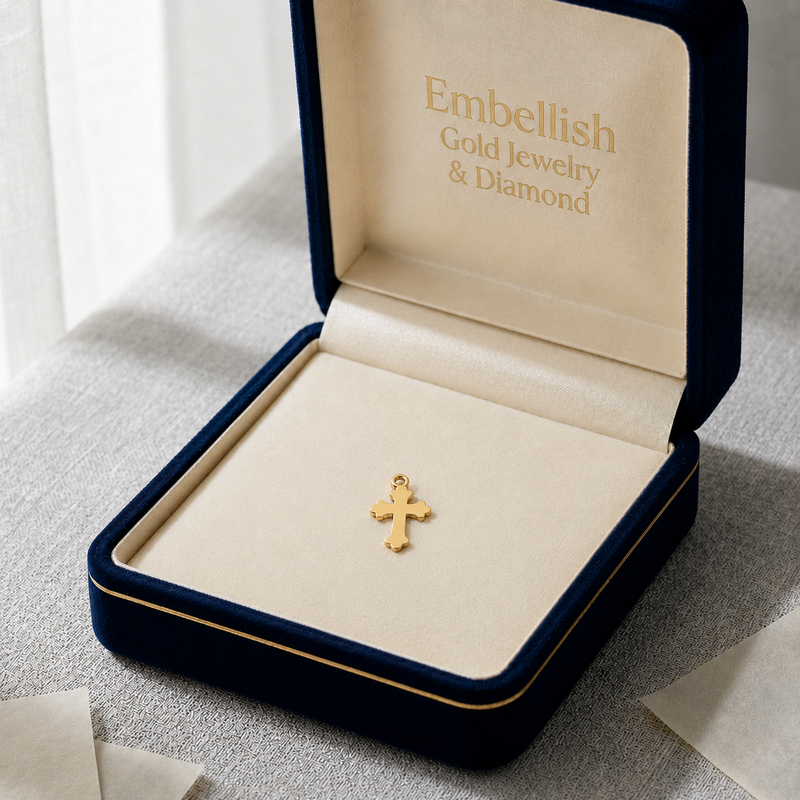 18k Gold Flat Cross Pendant - 18k Gold Pendant - Embellish Gold