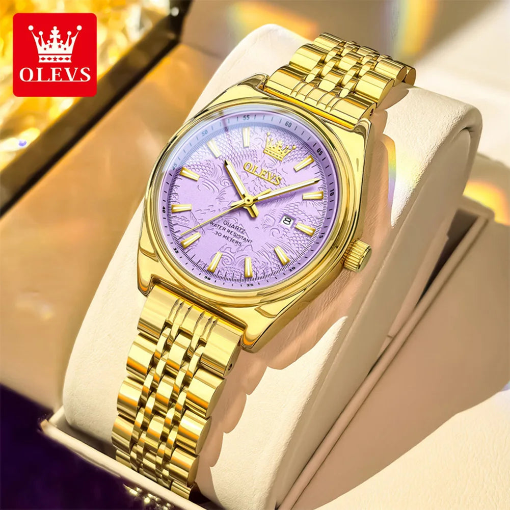 OLEVS Brand Luxury Gold Watch For Woman