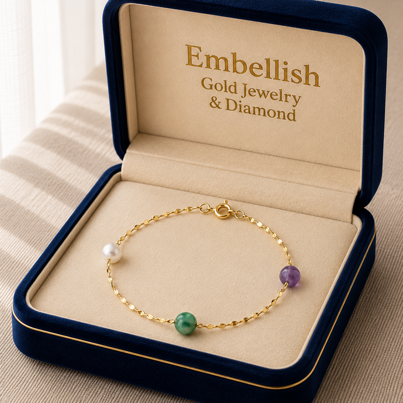 18k Gold 3 Colored Ball Charm Bracelet - ad collection - Embellish Gold Jewelry & Diamond