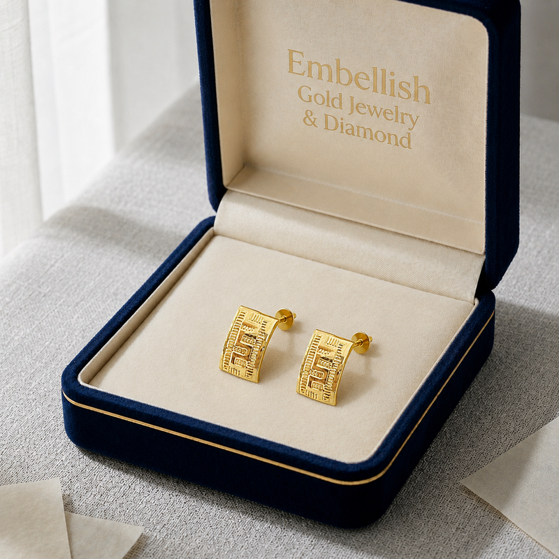 18K Real Gold Maze Earrings - 18k Gold Earrings - Embellish Gold