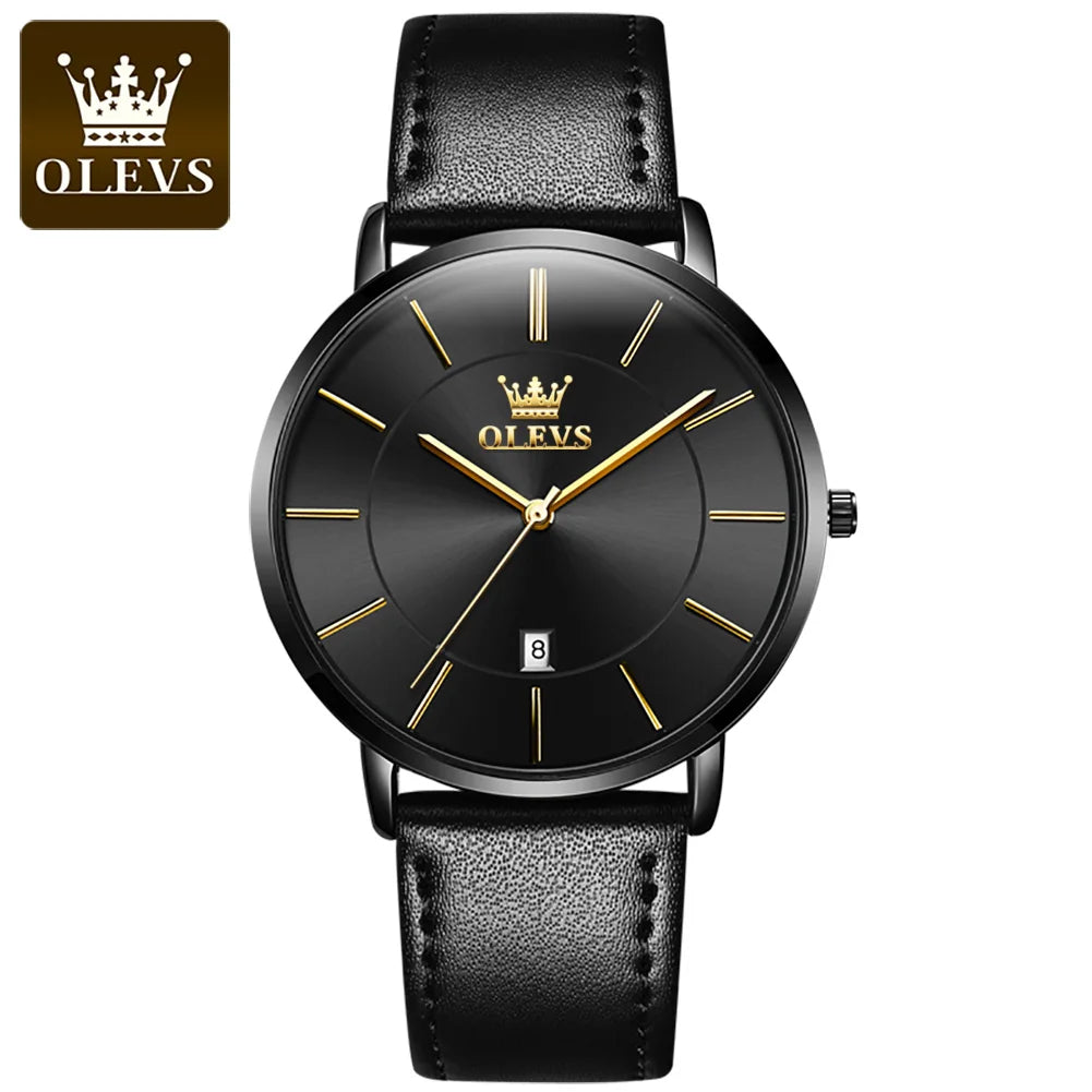 OLEVS 5869 Fashion Genuine Leather Men's Watch - Olevs - Embellish Gold Jewelry & Diamond