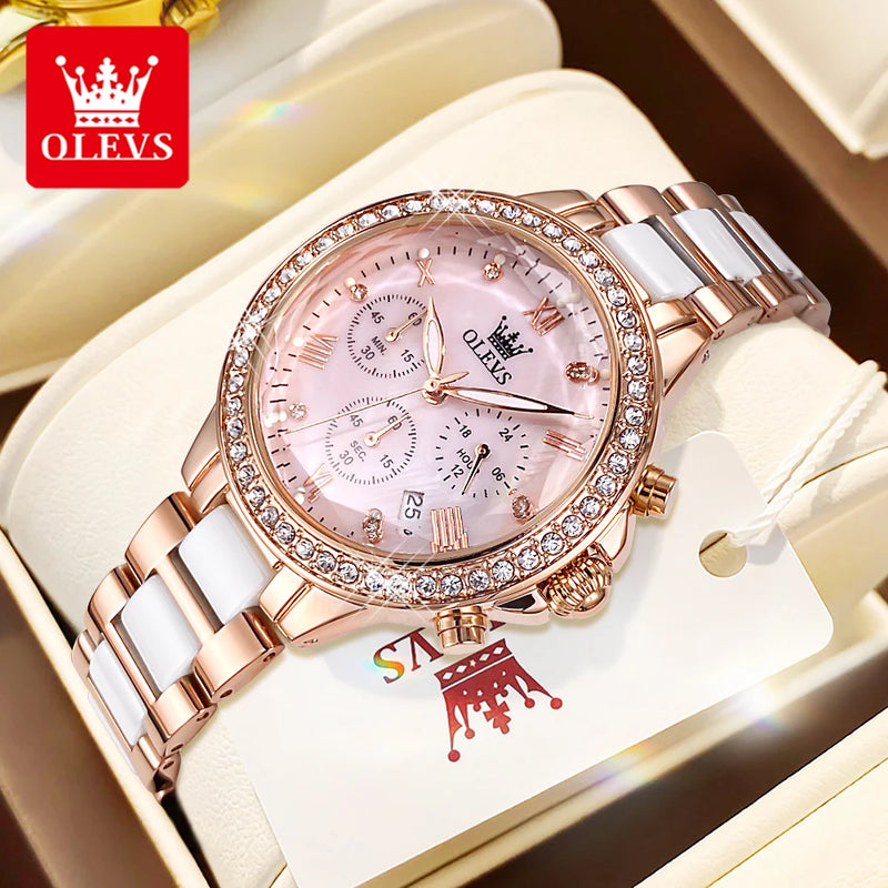 OLEVS 9999 Women Watch - مجموعة متميزة - Embellish Gold Jewelry & Diamond