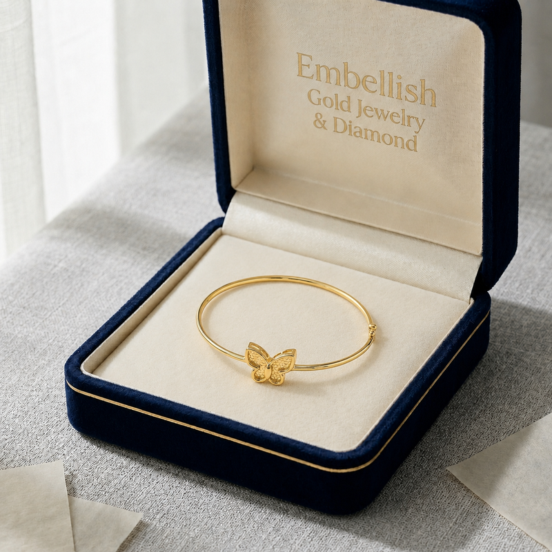 18k Gold Dotted Butterfly Bangle - 18k Gold Bangle - Embellish Gold Jewelry & Diamond